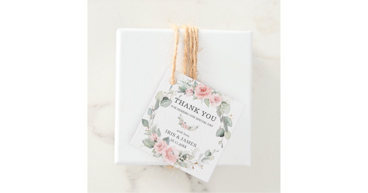 Chic Soft Blush Pink Floral Wedding Thank You Favor Tags | Zazzle