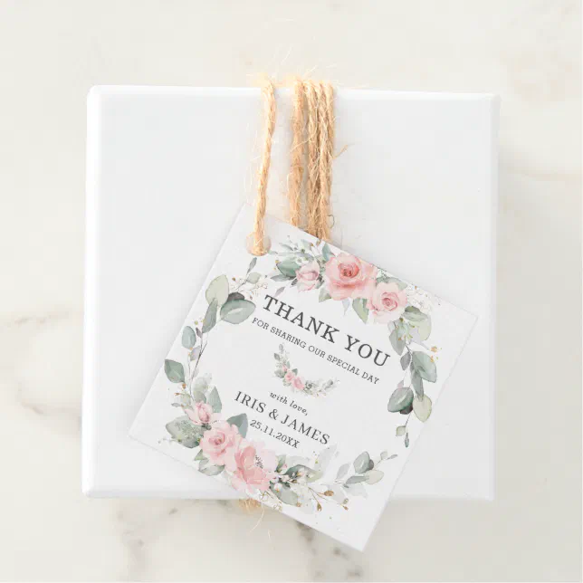 Chic Soft Blush Pink Floral Wedding Thank You Favor Tags | Zazzle