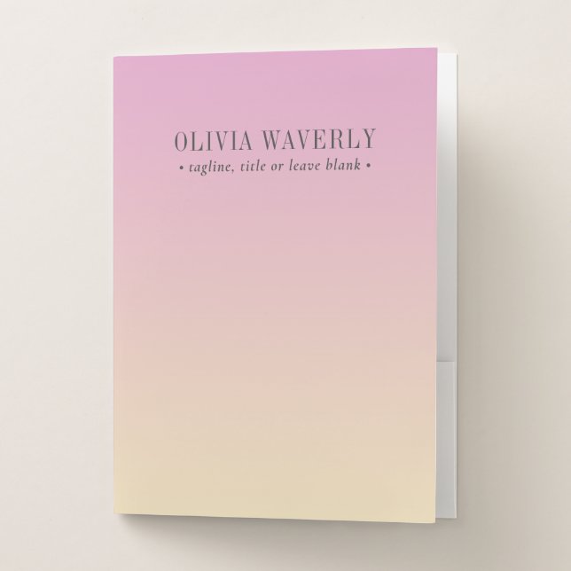 Chic Soft Gradient Pink Orange Monogram Pocket Folder (Front)