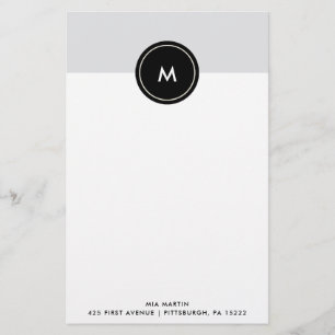 Chic Soft Gray and Black   Monogram Stationery