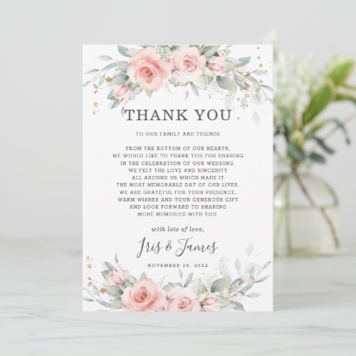 Chic Soft Hued Blush Pink Floral Greenery Wedding Thank You Card