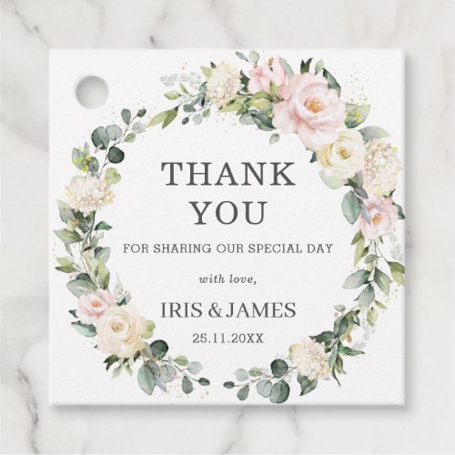 Chic Soft Ivory Blush Floral Wedding Thank You  Favor Tags