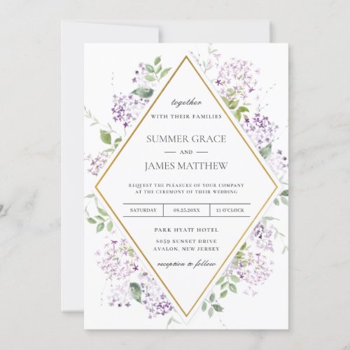 Chic Soft Lilac Purple Floral Greenery Wedding Invitation