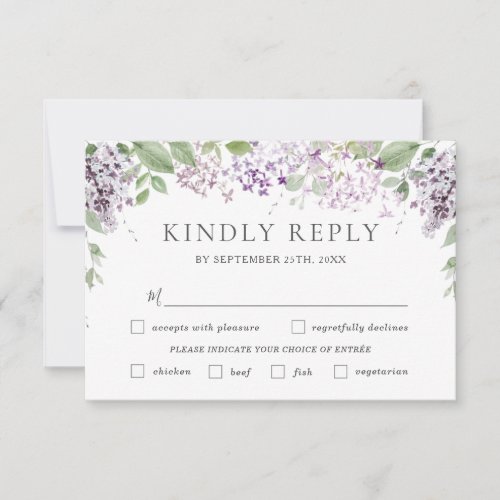 Chic Soft Lilac Purple Floral Wedding Meal Choice RSVP Card