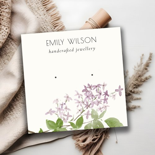 Chic Soft Lilac Watercolor Floral Earring Display Square Business Card