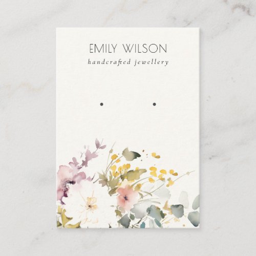 Chic Soft Pastel Watercolor Floral Earring Display Business Card