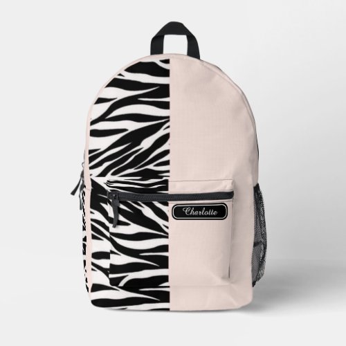 Chic Soft Peach Black and White Zebra Print Teens Printed Backpack