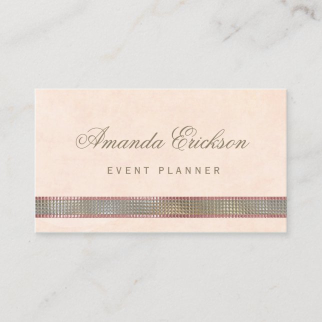 Chic Soft Peach FAUX Sequin Shimmer Event Planner Business Card (Front)