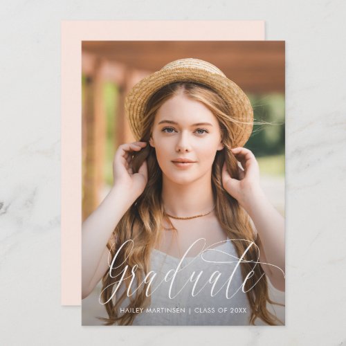 Chic Soft Peach Photo Graduation Party Invitation