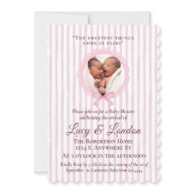 Chic Soft Pink Coquette Striped Twin Baby Shower