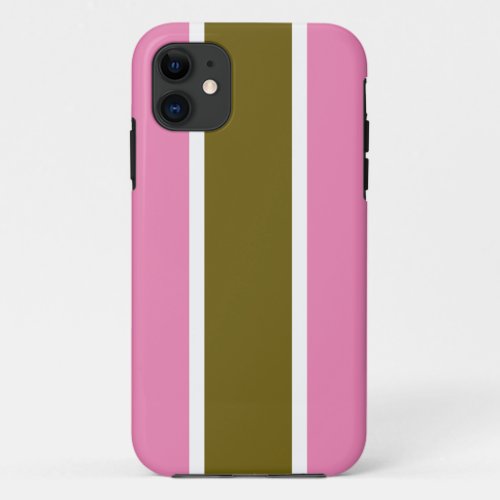Chic Soft Pink White Golden Olive Racing Stripes iPhone 11 Case