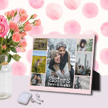 Chic Soft Pink White Text Sisters Photo Collage Plaque<br><div class="desc">Heartfelt gift for your sister or sisters, upload photos of your favorite memories and celebrate the one person who has always been by your side. soft pink background can be adjusted to a different color. Keep the good memories close by, as a reminder of the amazing people in our lives....</div>