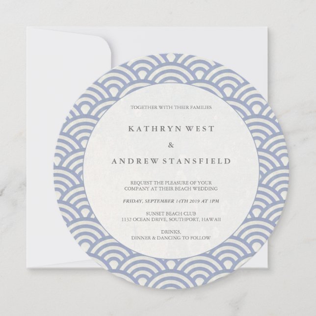 Chic Soft Purple Stylized Japanese Waves Wedding Invitation (Front)
