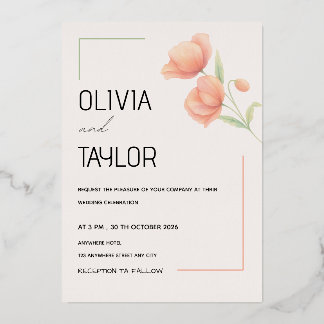Chic Soft Sage Green and Peach Wedding Invitation Foil Invitation