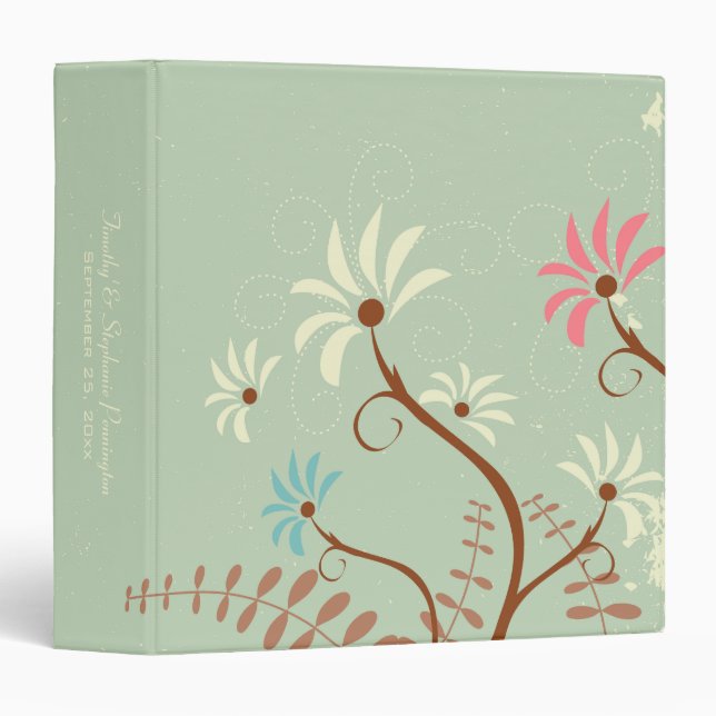 Chic soft teal + cream floral wedding avery binder (Front/Spine)