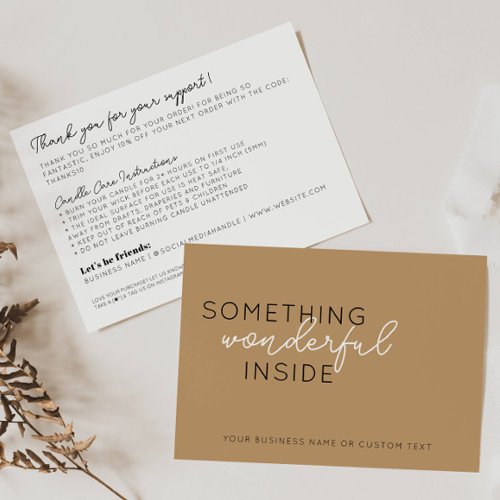 Chic Something Inside Beige Thank You Candle Care Enclosure Card