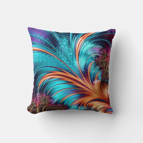 Chic Sophisticated Feather Aqua Amber Throw Pillow