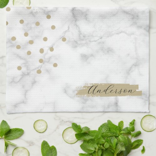 Chic Sophisticated Marble Pattern Monogram Kitchen Towel