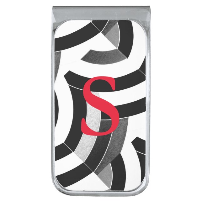 chic sophisticated modern initial chevron silver finish money clip (Front Vertical)