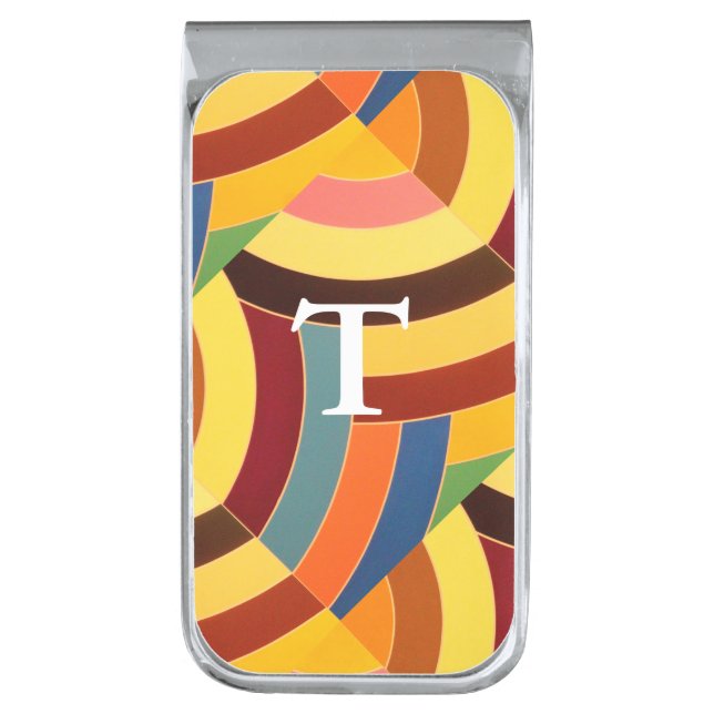 chic sophisticated modern initialed chevron silver finish money clip (Front Vertical)