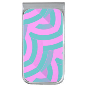 chic sophisticated modern pink/green chevron silver finish money clip