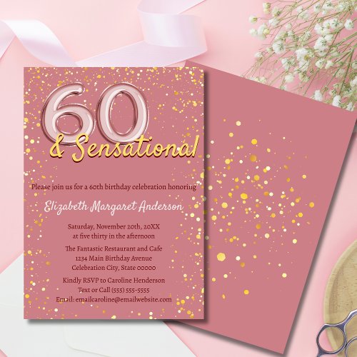 Chic Sophisticated Rose Gold Glitter 60th Birthday Invitation