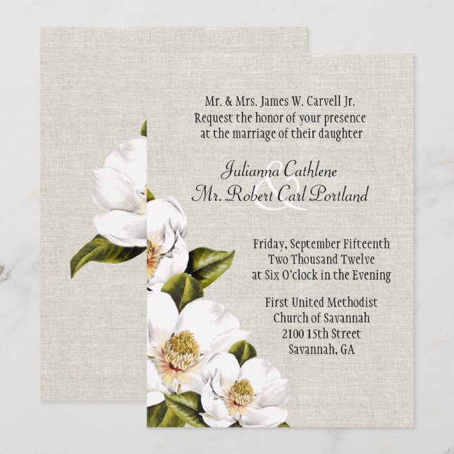 Chic Southern Belle Magnolias Wedding Invitation (Front/Back)