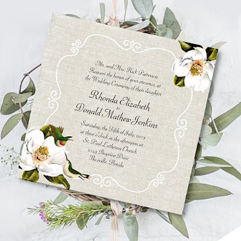 Chic Southern Magnolias & Hummingbirds Wedding Invitation by Myweddingday at Zazzle
