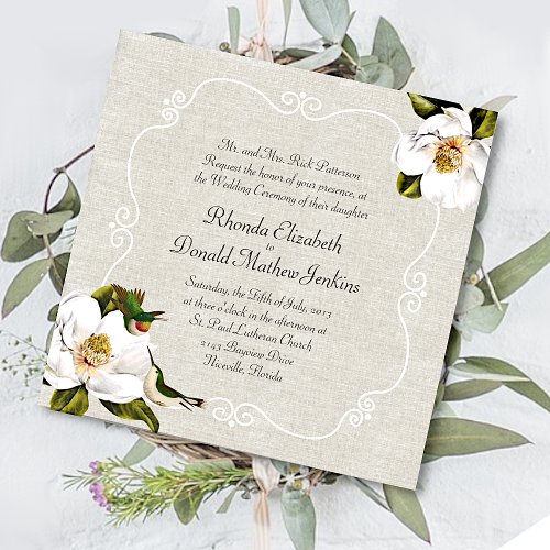 Chic Southern Magnolias &amp; Hummingbirds Wedding Invites