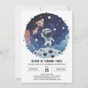 Chic Space Kids Astronaut Boy Birthday Invitation