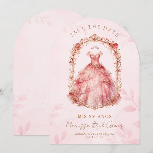 Chic Spanish Quinceañera Dress Pink Gold TMF26 Save The Date