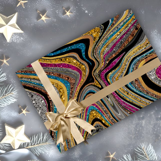 Chic Sparkle Glitter marble art blue pink  Wrapping Paper (Creator Uploaded)