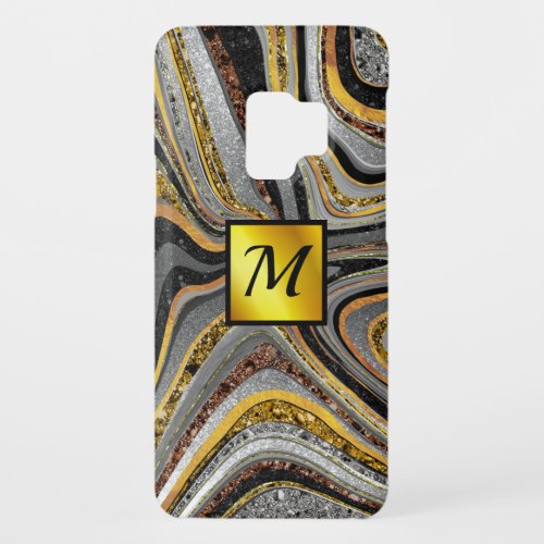 Chic Sparkle Glitter marble art grey gold monogram Case_Mate Samsung Galaxy S9 Case