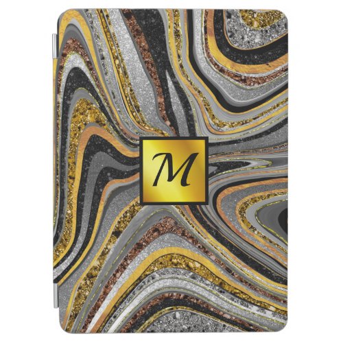 Chic Sparkle Glitter marble art grey gold monogram iPad Air Cover