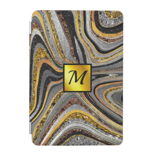 Chic Sparkle Glitter marble art grey gold monogram iPad Mini Cover