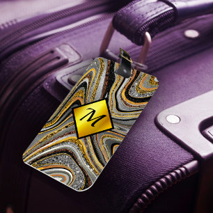 Chic Sparkle Glitter marble art grey gold monogram Luggage Tag