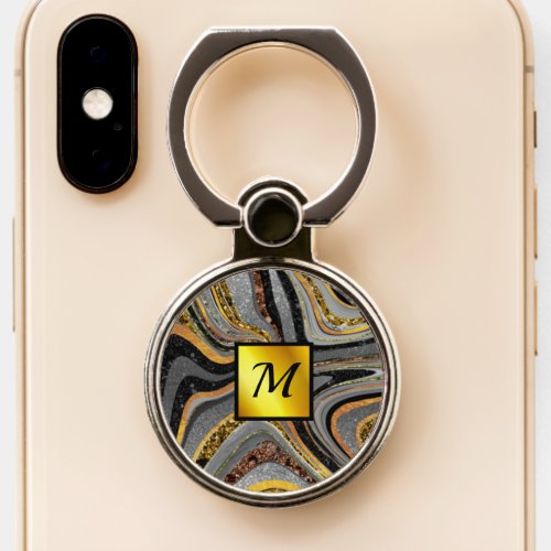 Chic Sparkle Glitter marble art grey gold monogram Phone Ring Stand