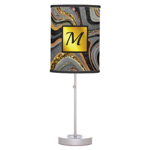 Chic Sparkle Glitter marble art grey gold monogram Table Lamp