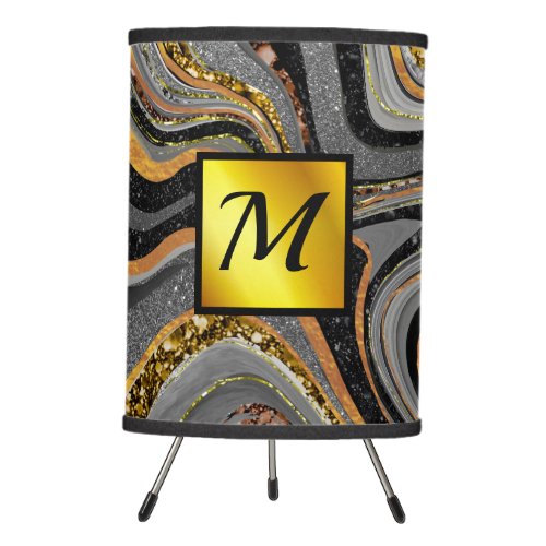 Chic Sparkle Glitter marble art grey gold monogram Tripod Lamp