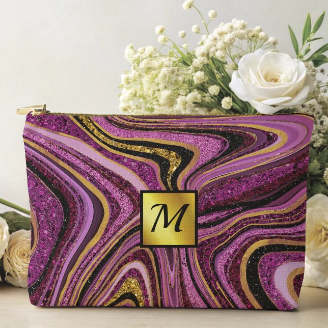 Chic Sparkle Glitter marble art pink gold monogram Accessory Pouch (Creator Uploaded)
