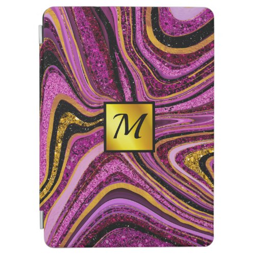 Chic Sparkle Glitter marble art pink gold monogram iPad Air Cover