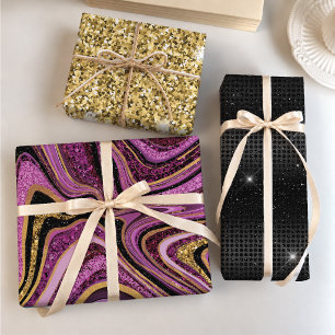 Chic Sparkle Pink Gold Marble Art Wrapping Paper Sheets