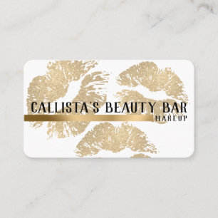 Chic Sparkly Gold Glitter Lips Makeup Artist Business Card