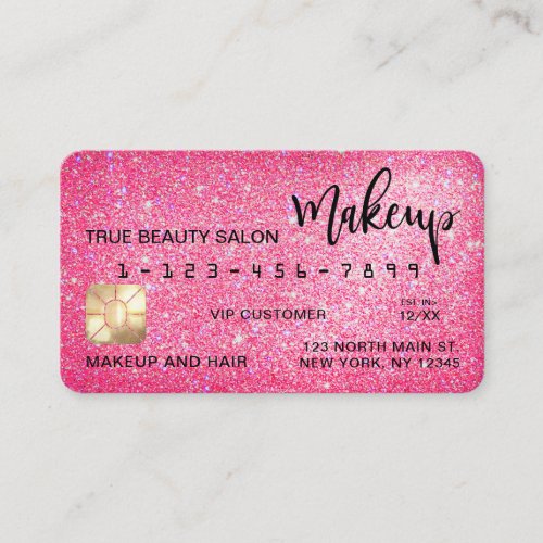 Chic Sparkly Neon Pink Glitter Credit Card Makeup