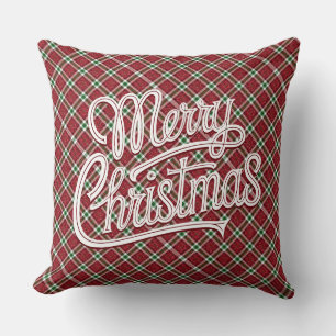 Chic Sparkly Plaid Christmas Throw Pillow