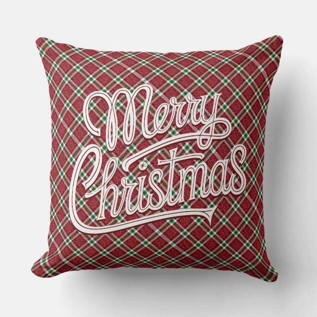 Chic Sparkly Plaid Christmas  Throw Pillow (Front)