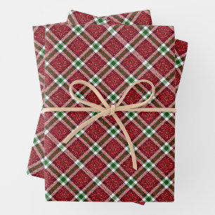 Chic Sparkly Plaid Christmas Wrapping Paper Sheets