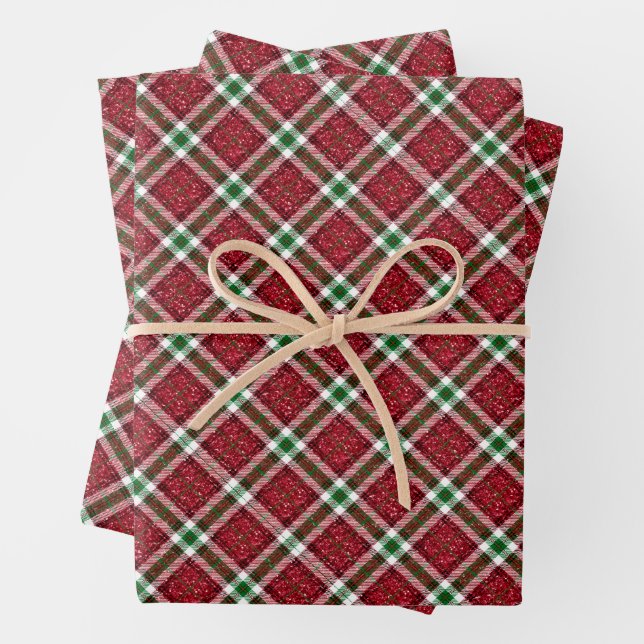Chic Sparkly Plaid Christmas  Wrapping Paper Sheets (In situ)