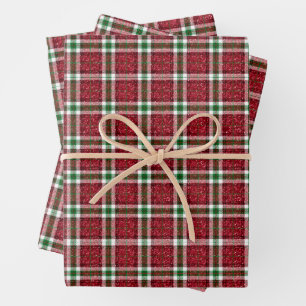 Chic Sparkly Plaid Christmas  Wrapping Paper Sheets