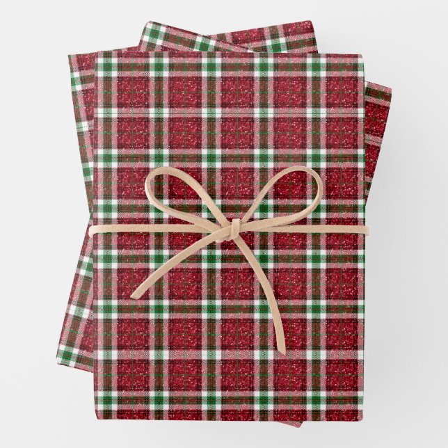 Chic Sparkly Plaid Christmas  Wrapping Paper Sheets (In situ)